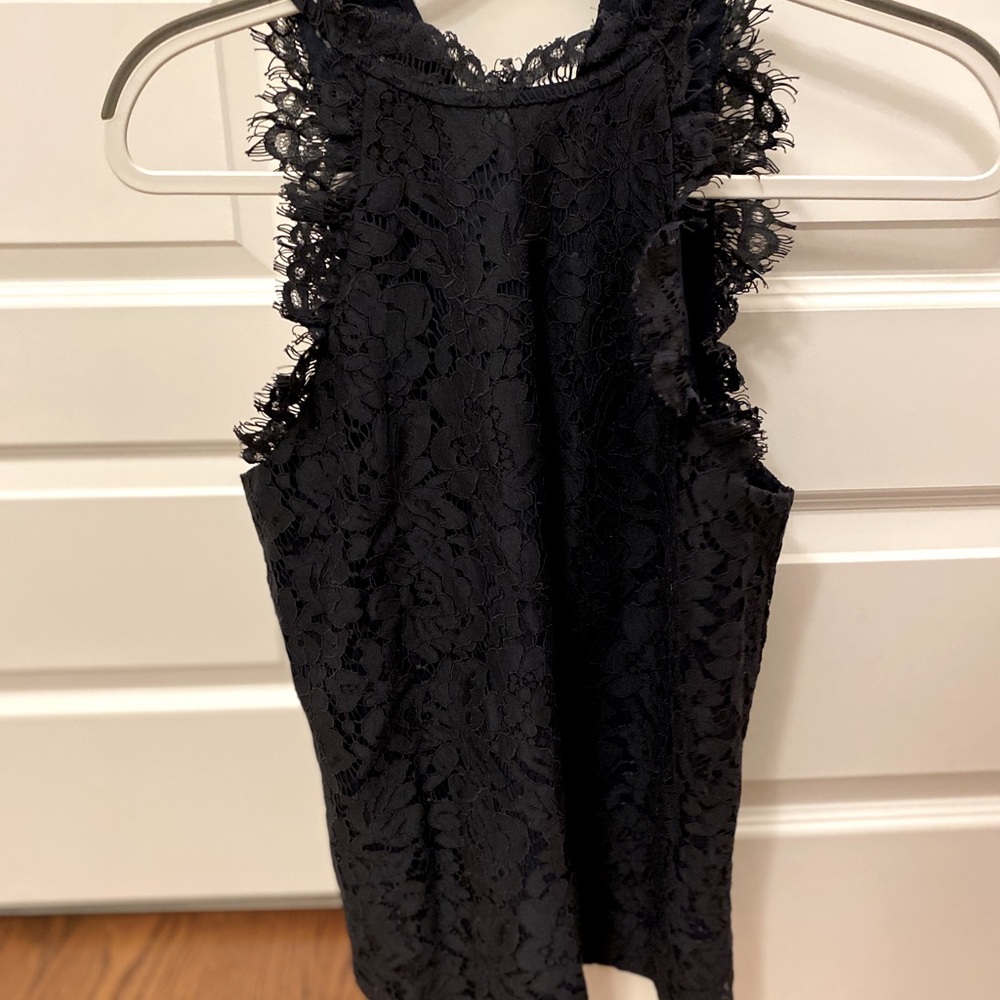 Olivia Grey lace evening wear tank in navy blue